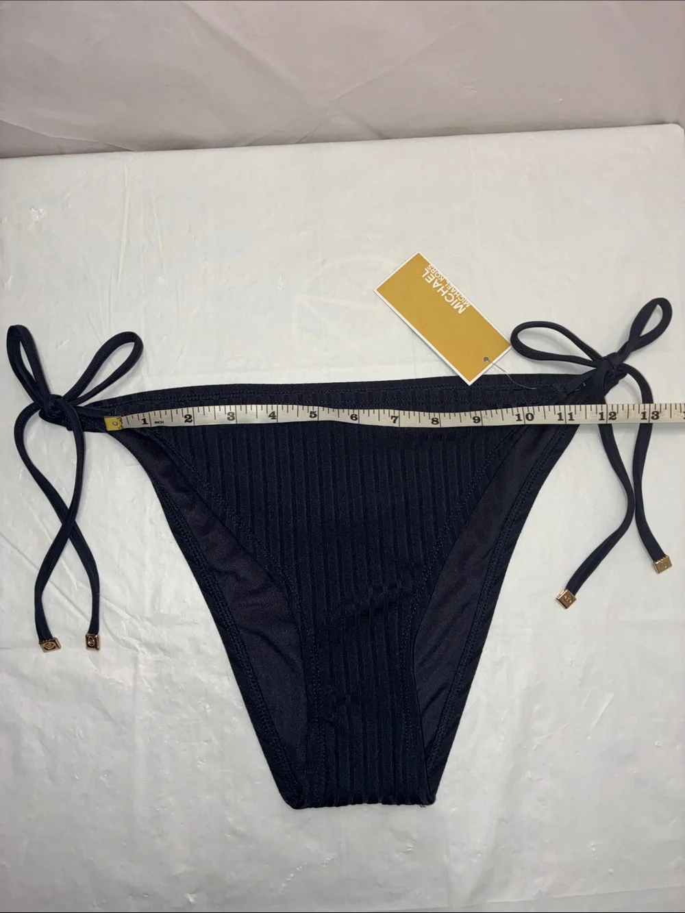 Michael Kors Black Ribbed Tie-Side Bikini Bottoms
